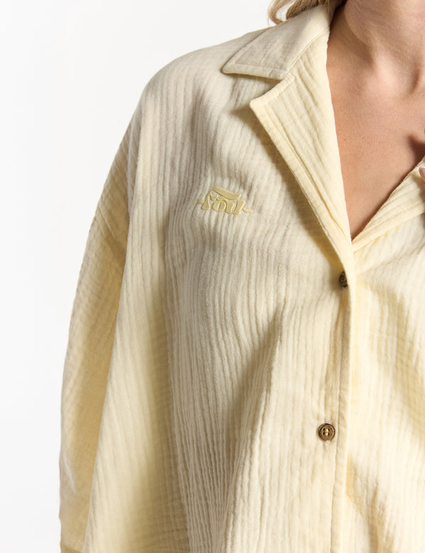 Women's Short-Sleeved Sport Collar Shirt, Pastel Yellow Sun