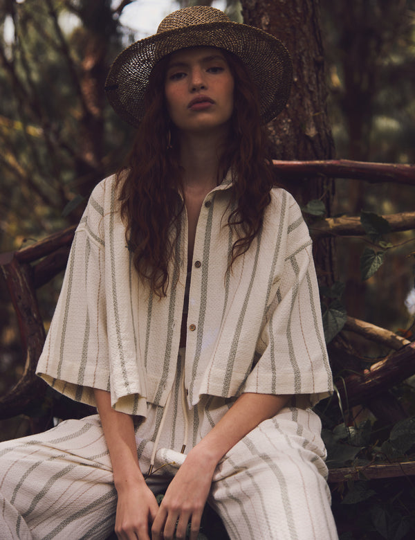 Women's Sport Collar Short Sleeve Reggae Shirt Raw + Green