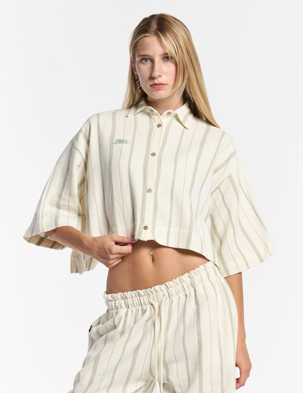 Women's Sport Collar Short Sleeve Reggae Shirt Raw + Green