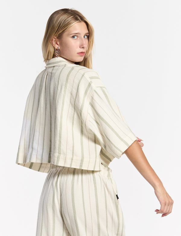 Women's Sport Collar Short Sleeve Reggae Shirt Raw + Green