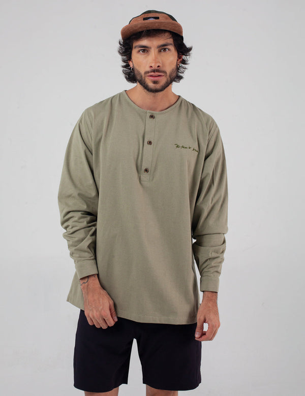 Men's Pistachio Green Khat Sport Collar Long Sleeve Shirt