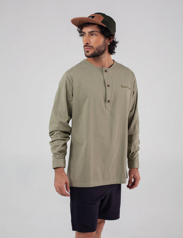 Men's Pistachio Green Khat Sport Collar Long Sleeve Shirt