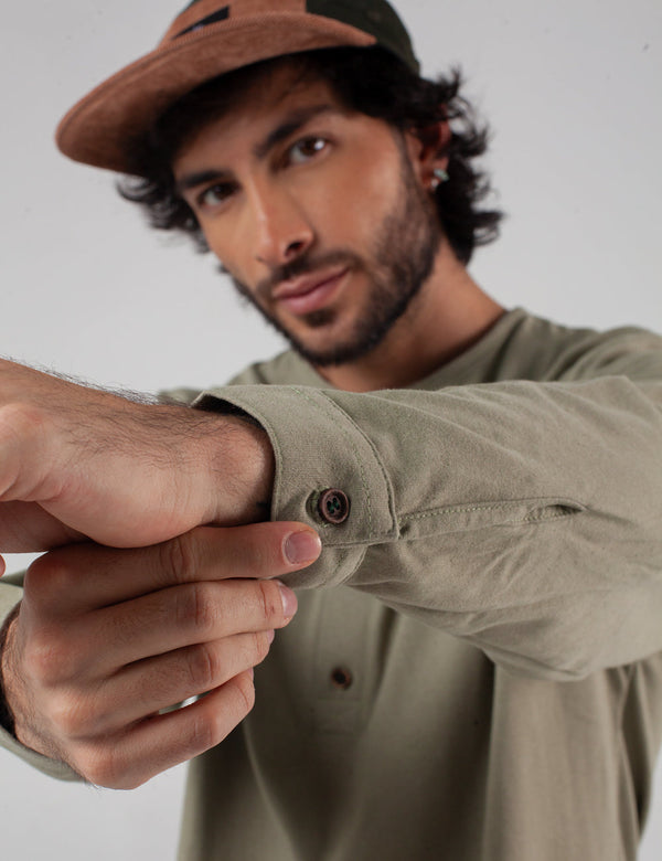 Men's Pistachio Green Khat Sport Collar Long Sleeve Shirt