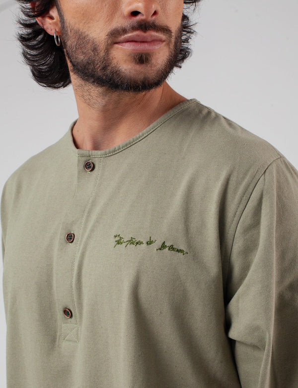 Men's Pistachio Green Khat Sport Collar Long Sleeve Shirt