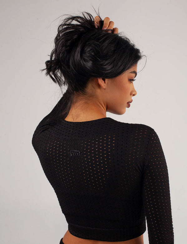 Night black Crop Top Long Woman´s Sleeve