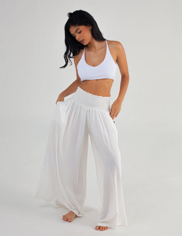 Sabina off white Smocked Waist Womens Palazzo Pants