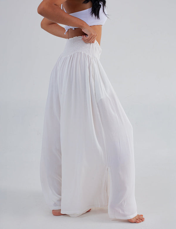 Sabina off white Smocked Waist Womens Palazzo Pants