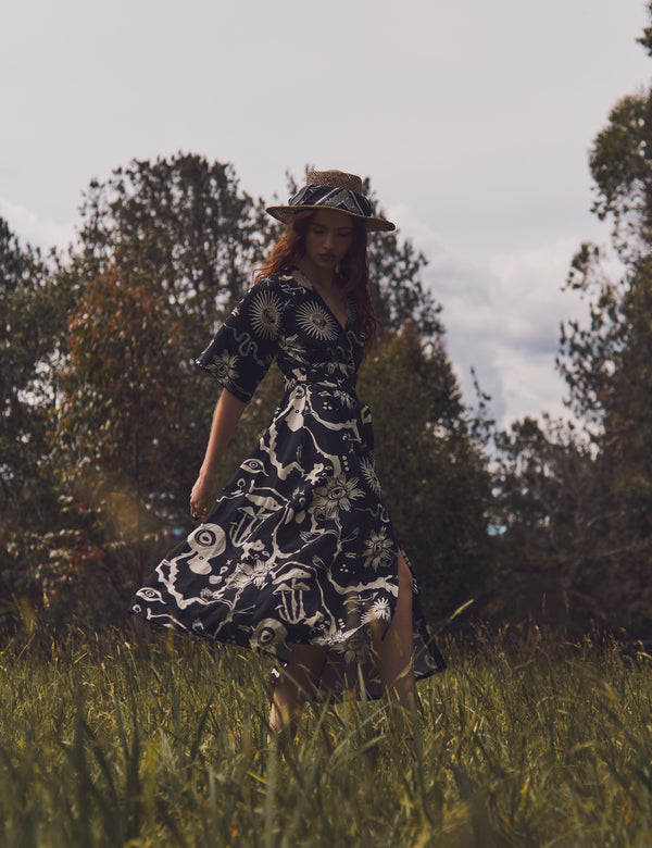 Savia Semi-Fitted Dress Black + Ecru Women