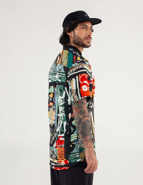 Roots Neru Black Multicolor Men's Collar Shirt