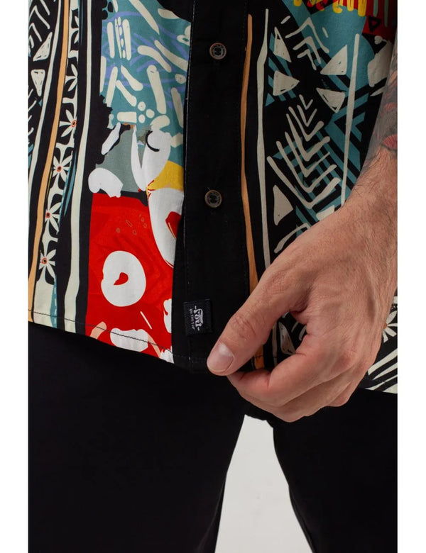 Roots Neru Black Multicolor Men's Collar Shirt