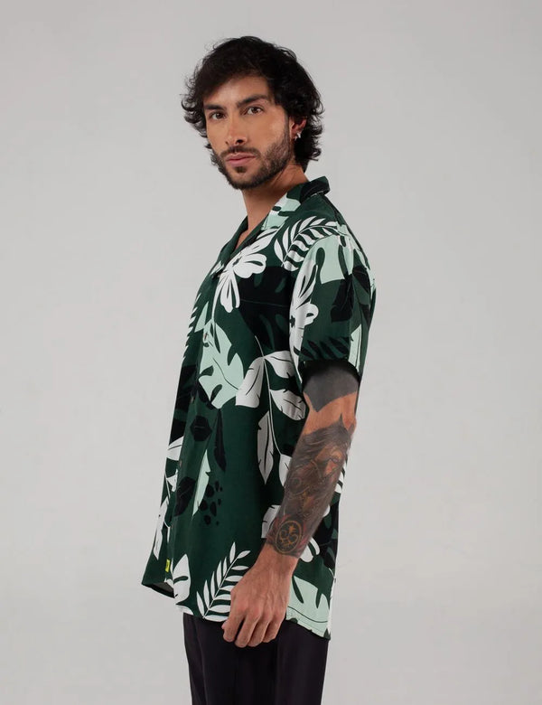 Monstera Men's Jade Green Short Sleeve Sport Collar Shirt