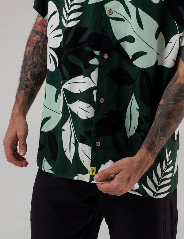 Monstera Men's Jade Green Short Sleeve Sport Collar Shirt