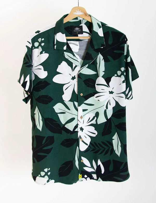 Monstera Men's Jade Green Short Sleeve Sport Collar Shirt