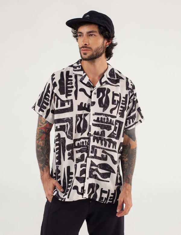 Short Sleeve Sport Collar Shirt Copto Black + Blush Pink Men