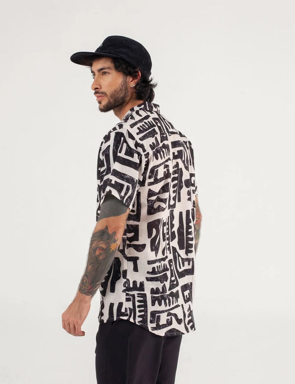 Short Sleeve Sport Collar Shirt Copto Black + Blush Pink Men