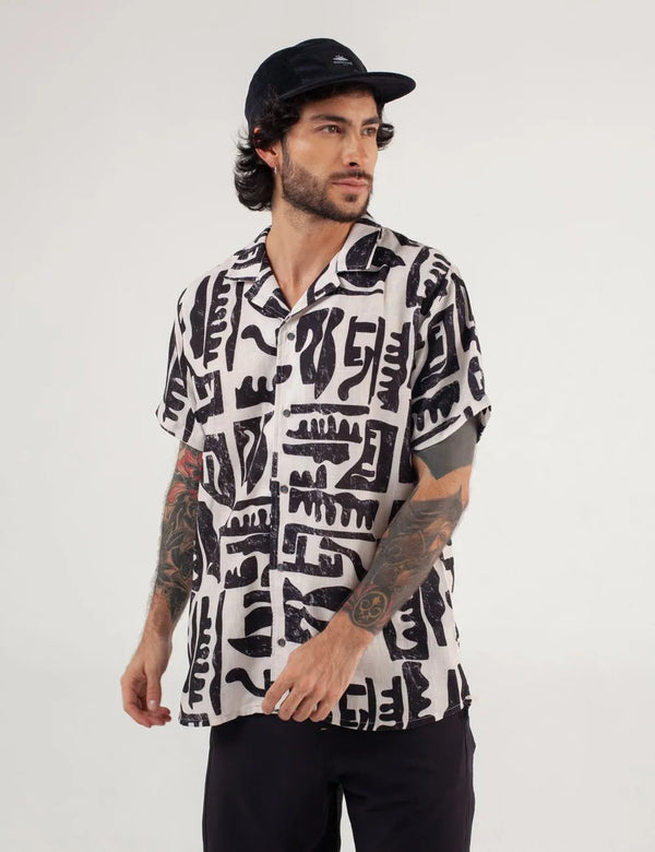 Short Sleeve Sport Collar Shirt Copto Black + Blush Pink Men