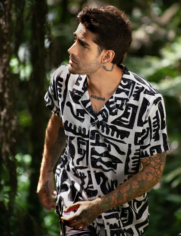 Short Sleeve Sport Collar Shirt Copto Black + Blush Pink Men