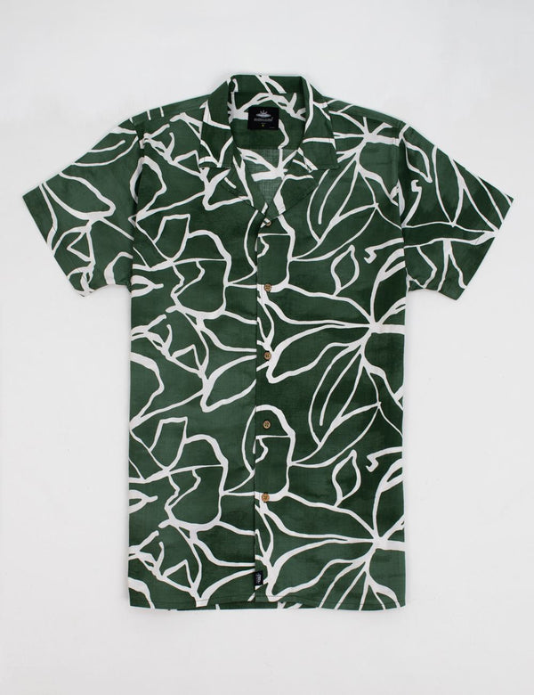 Men’s Plantación Green Short-Sleeve Sport Collar Shirt