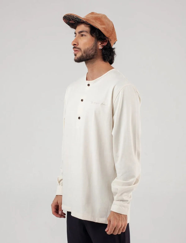 Sage Men's  Ecru Long Sleeve Sport Collar Shirt