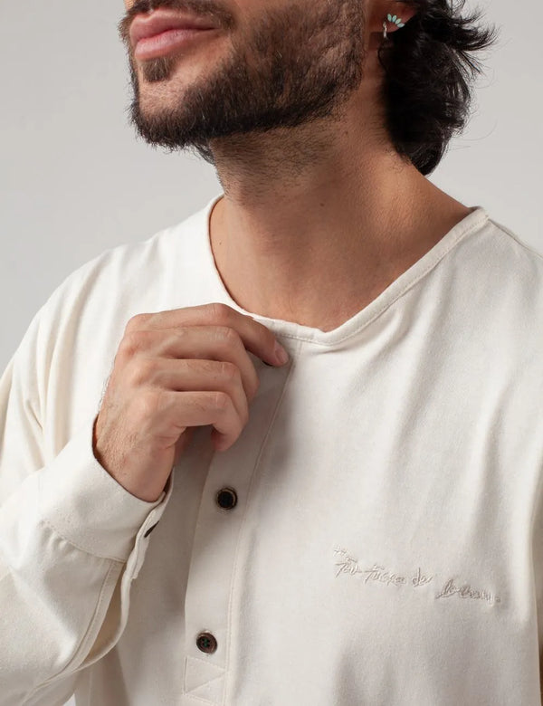 Sage Men's  Ecru Long Sleeve Sport Collar Shirt