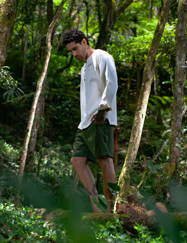 Sage Men's  Ecru Long Sleeve Sport Collar Shirt