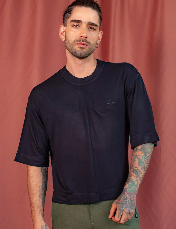 UFO Cropped Unisex Oversize black T-shirt