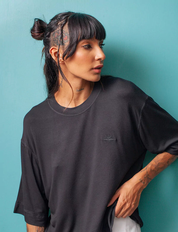 UFO black Cropped Oversize Unisex T-shirt