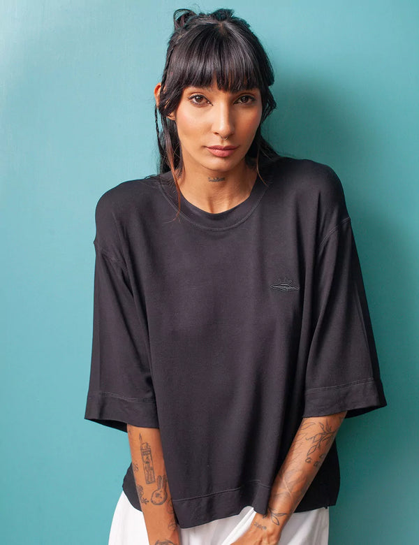 UFO black Cropped Oversize Unisex T-shirt