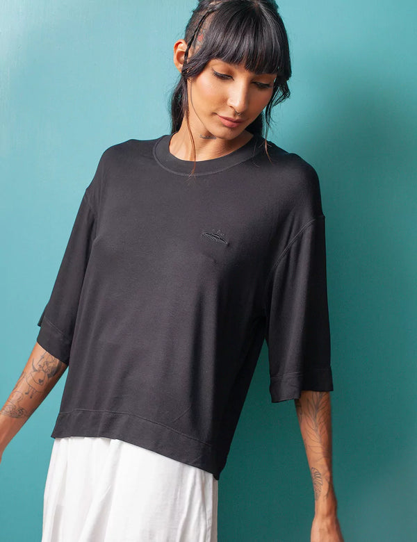 UFO black Cropped Oversize Unisex T-shirt