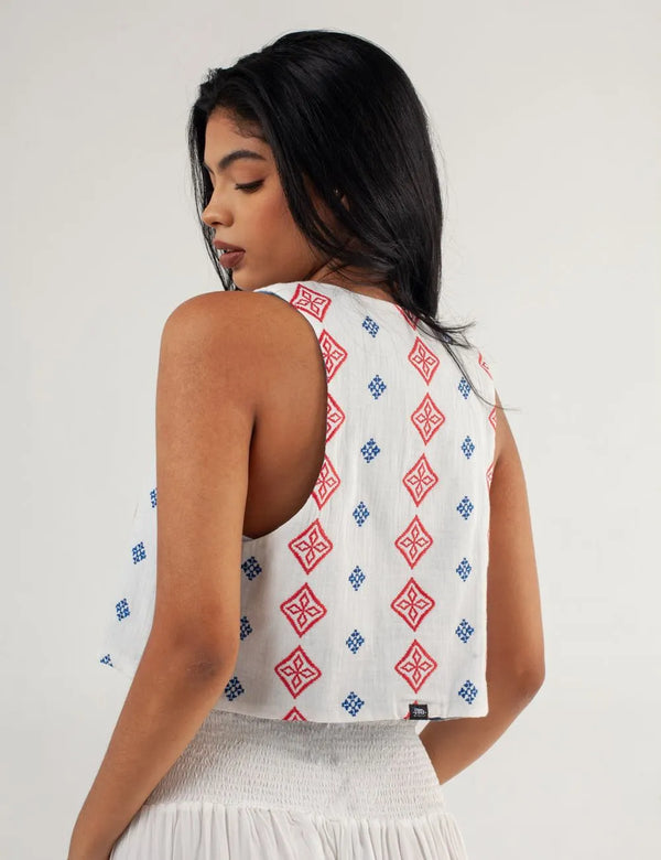 Grecia V-Neck Vest White+Blue+Red Women