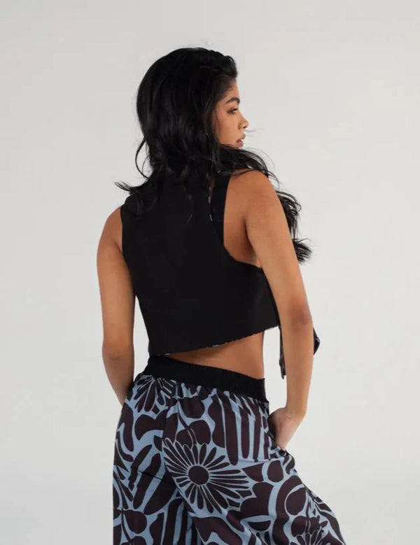 V-neck Vest Set Stamp blue + black for Women