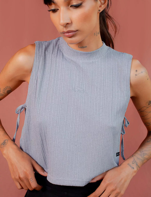 Gray Geo Side Opening Crop Top for Women
