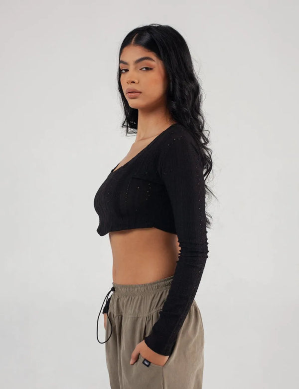 Net black Crop Top Long Women´s Sleeve