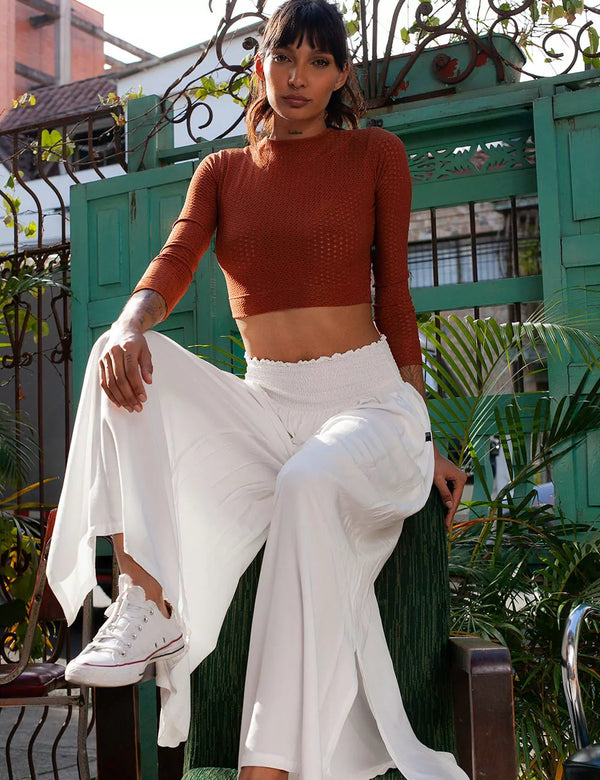 Sabina off white Smocked Waist Womens Palazzo Pants