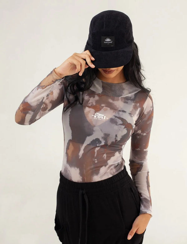 Butterfly Long Sleeve Mesh Military Green Women´s Crop Top