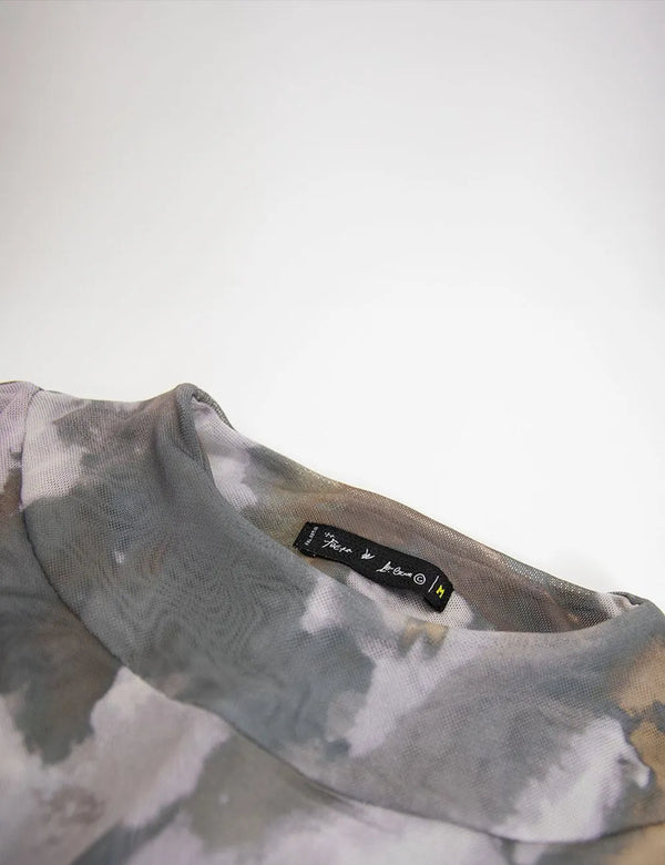 Butterfly Long Sleeve Mesh Military Green Women´s Crop Top