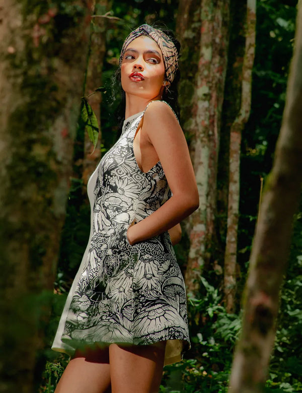 Flora High Neck off white Womens Short Dress