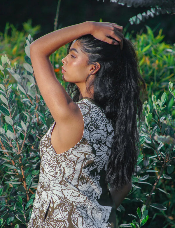 Bioma High Women Neck Short Green Military Dress