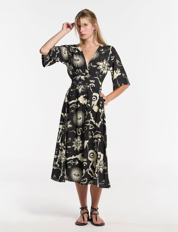 Savia Semi-Fitted Dress Black + Ecru Women