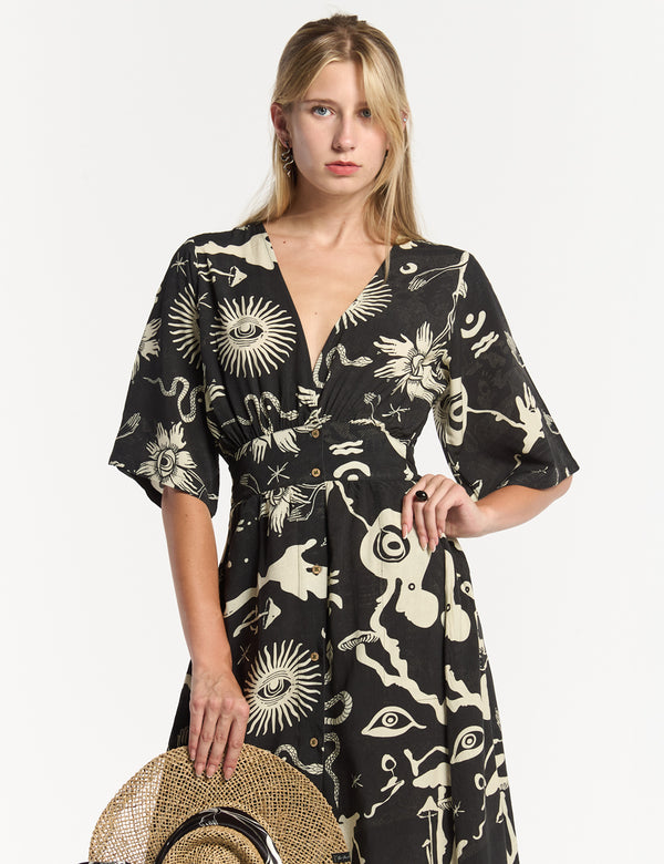 Savia Semi-Fitted Dress Black + Ecru Women