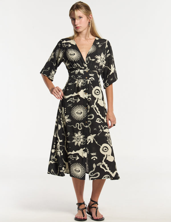 Savia Semi-Fitted Dress Black + Ecru Women