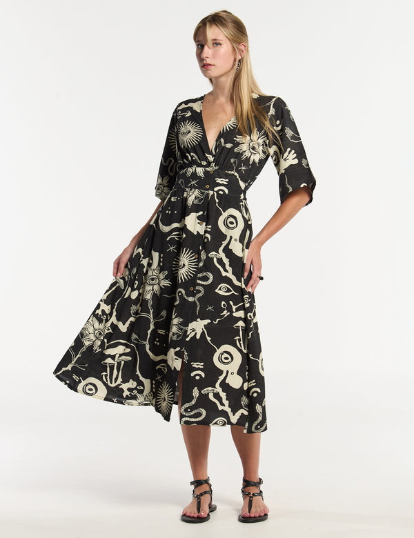 Savia Semi-Fitted Dress Black + Ecru Women