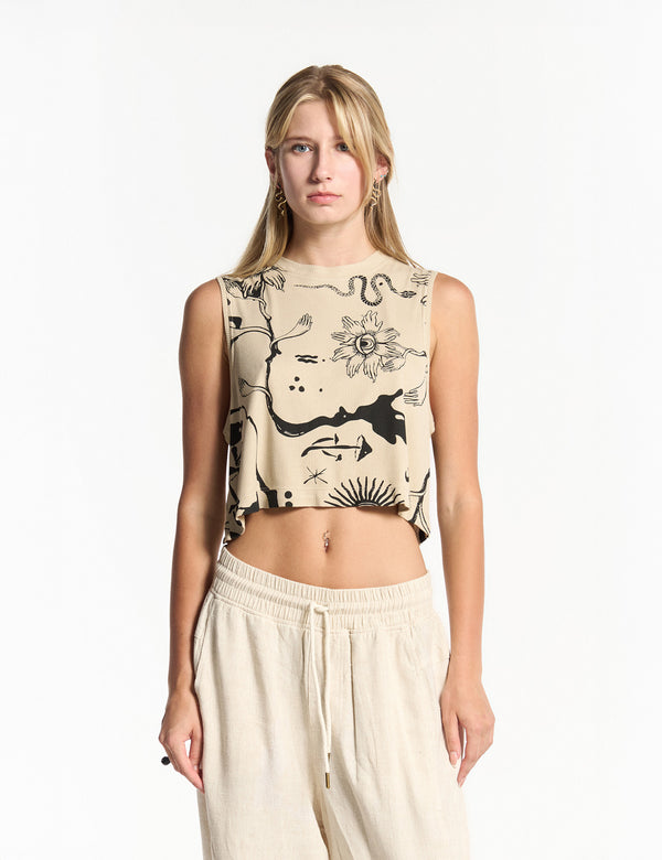 Crop Top High Neck Forest Sand Women