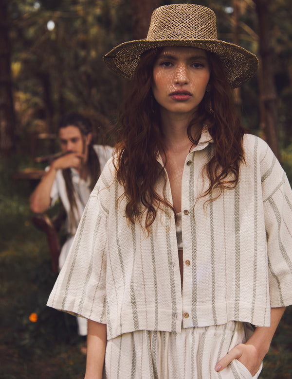 Women's Sport Collar Short Sleeve Reggae Shirt Raw + Green