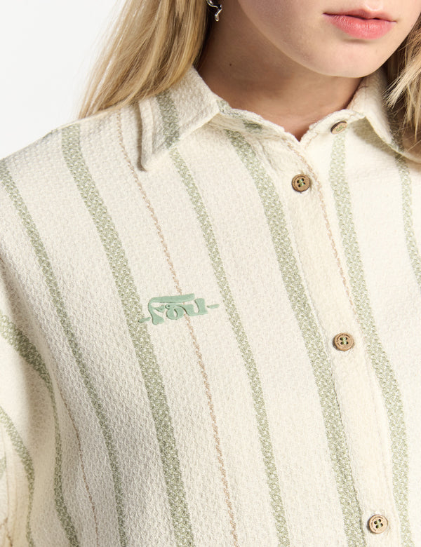 Women's Sport Collar Short Sleeve Reggae Shirt Raw + Green