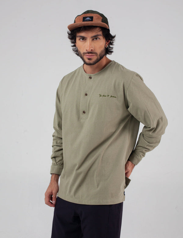 Men's Pistachio Green Khat Sport Collar Long Sleeve Shirt