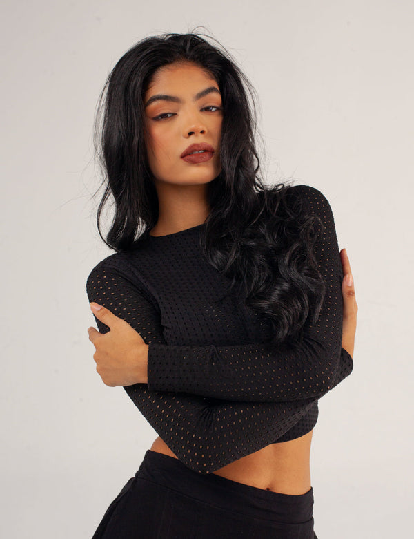 Night black Crop Top Long Woman´s Sleeve
