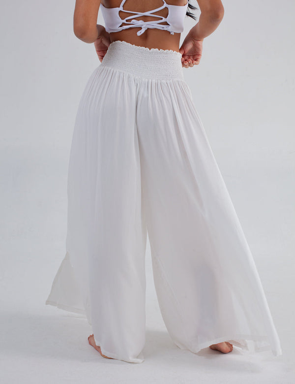 Sabina off white Smocked Waist Womens Palazzo Pants