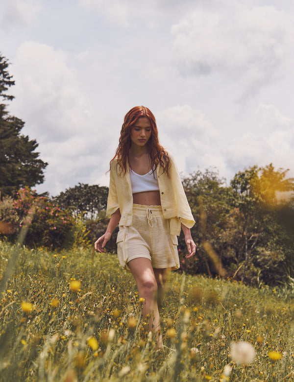 Women's Pastel Yellow Sun Cargo Shorts