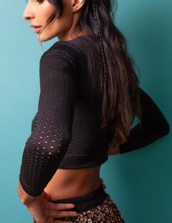 Night black Crop Top Long Woman´s Sleeve